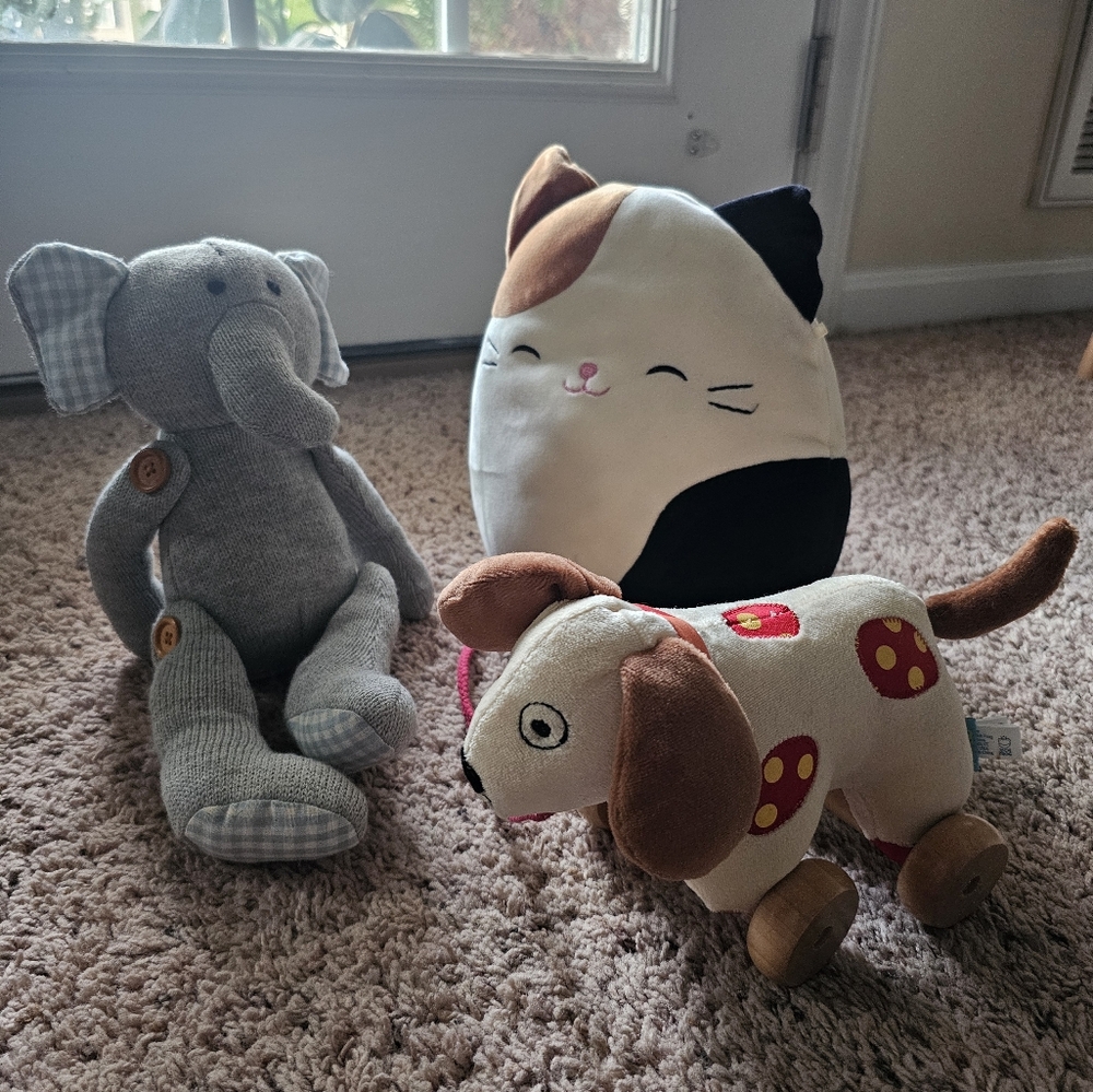 Set Of 3 Cute Plush Toy Elephant, Cat, and Dog